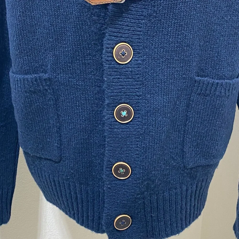 Trovata Wool Blend Navy Blue V-Neck Cardigan Sweater Women's Size Medium